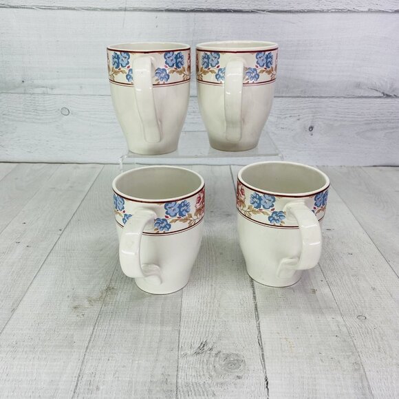Country Living CUJ1 Center Red Rose Dot Stoneware White 16 oz Cups Mugs Set 4 - Picture 2 of 12